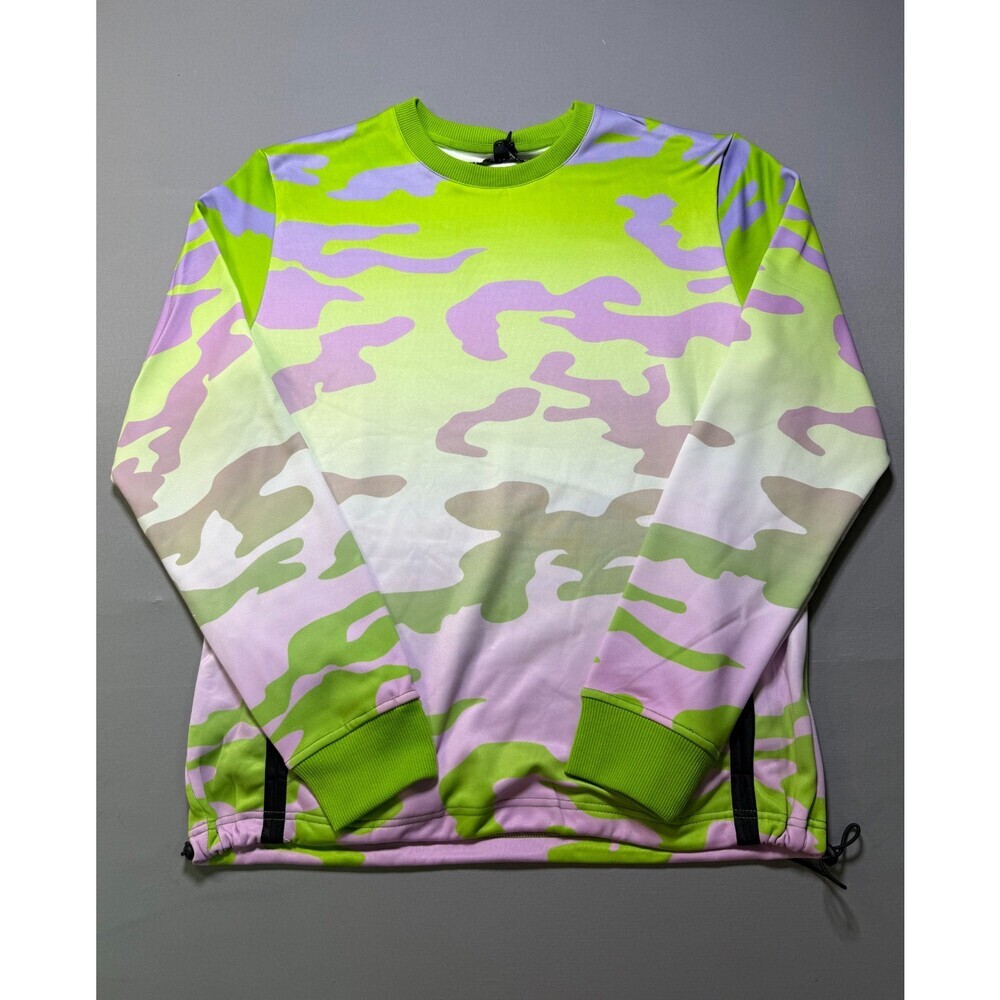 Create 2MRW Crew Neck Sweatshirt Men Medium Lime Camo Long Sleeve w/ Ribbed Hems
